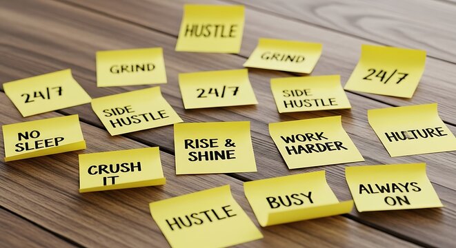 Yellow Motivational Sticky Notes Arranged on Wooden Desk
