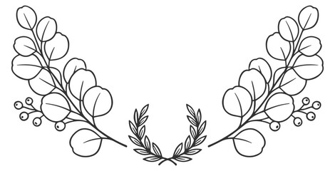 hand drawn botanical wreath with eucalyptus branches and laurel leaves decorative floral frame on transparent background © KKeitlin