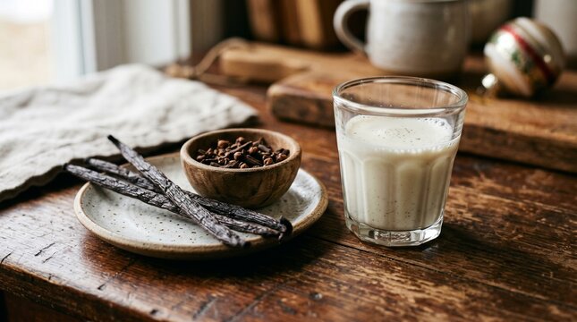 Traditional christmas eggnog with vanilla pods and cloves