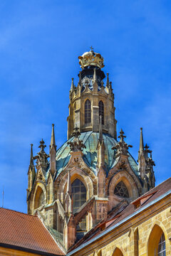 Close up view of the majestic dome of Kladruby Abbey, Czech Republic. Baroque Gothic church tower under daytime sky