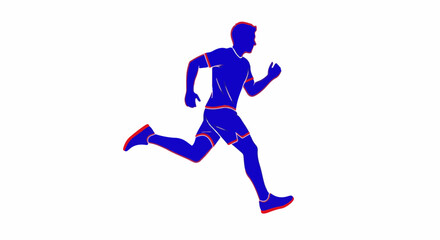 Obraz premium Blue runner silhouette with red outlines, in motion