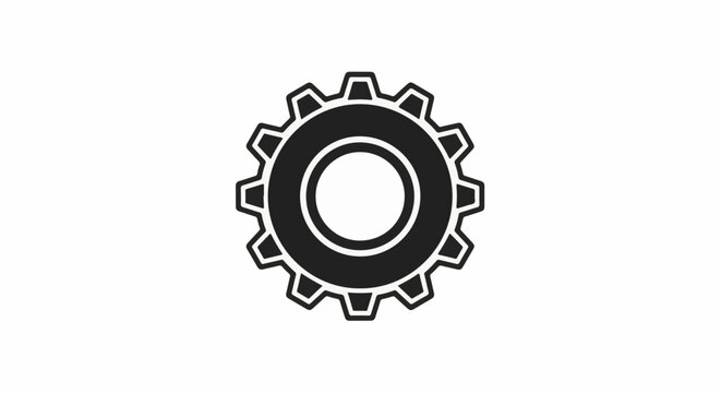 Black gear wheel with white outline on white background