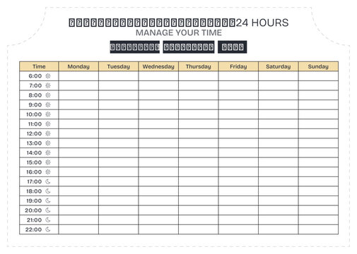 Landscape Weekly Time Schedule Planner Template with Cream Yellow Header