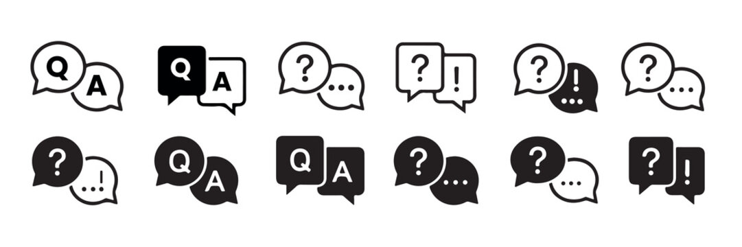 "Question answer FAQ speech bubble icons set minimalist line style template"