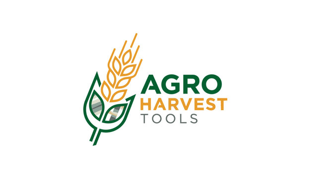Modern agro harvest tools logo wheat and leaf icon on white background