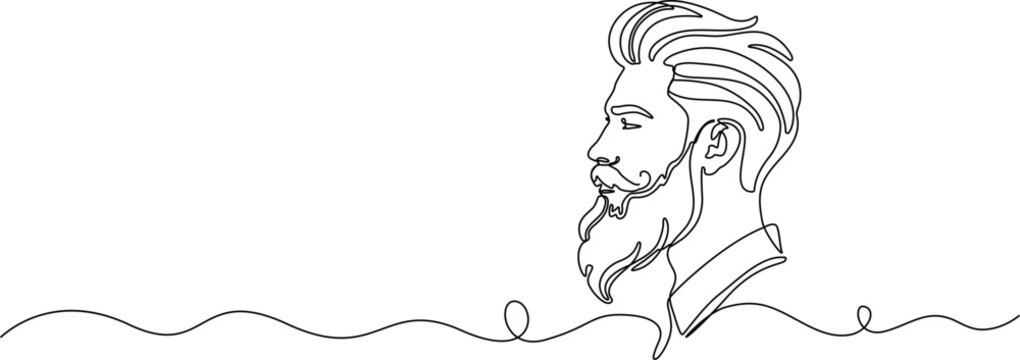 Continuous line drawing Minimalist line drawing, bearded man head, simple illustration, modern style