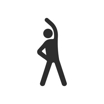 Exercise in the morning icon. Stretching. A man does simple exercises. Monochrome black and white symbol