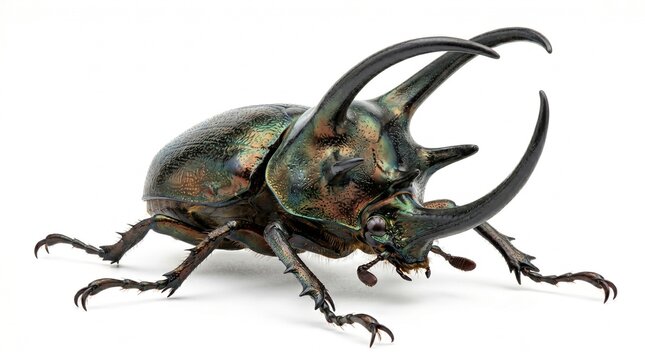 large black colorful wildlife animal creature bug nature zoology entomology fauna arthropod coleoptera scarab prong horn mandible claws legs shell shiny iridescent metallic green
