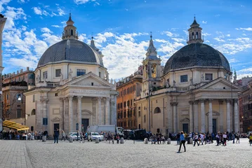Basilica Santa Maria in Montesanto and Church Santa Maria dei Miracoli on piazza del Popolo in Rome, Italy. Architecture and landmark of Rome. © Ekaterina Belova
