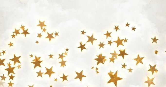 Gold star golden confetti star background festive pattern celebration holiday party sparkle abstract white background, scattered golden star confetti over white background with shimmering festive