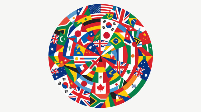 Circular World Flags Mosaic Representing Global Unity and Cultural Diversity