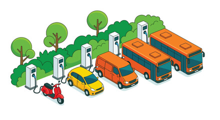 Fototapeta premium electric vehicles charging at stations vector cars