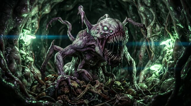 Terrifying Gory Alien Creature in a Biological Horror Hive