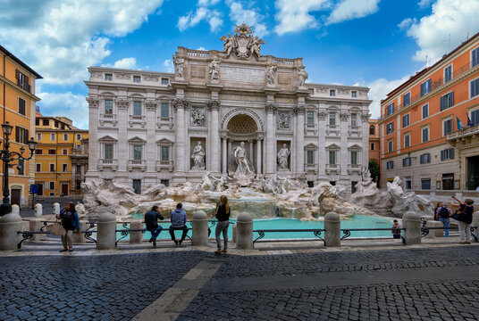 View of Trevi Fountain (Fontana di Trevi) in Rome, Italy. Trevi is most famous fountain of Rome. Architecture and landmark of Rome.