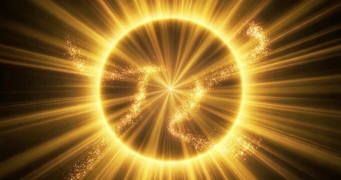 Golden light glowing ring sunburst energy abstract sparkle radiant background circle lens flare solar eclipse sun corona astronomy space celestial with radiating beams warm particles dark abstract