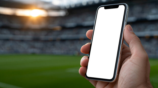 raw photorealistic commercial stock photo, one anatomically correct human hand holding a modern generic smartphone vertically, blank white screen, hand placed on the right side of