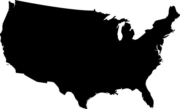 Black silhouette of contiguous United States on white background