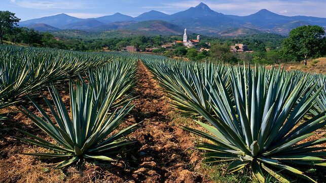 Agave plants grow on fertile land in Jalisco, Mexico's mountains. Farmers sow these plants to make mezcal liquor.
