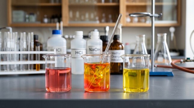 Acid-Base Titration Experiment with Methyl Orange Indicator in Chemistry Laboratory