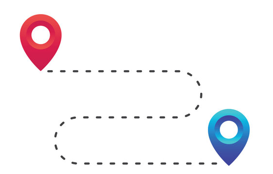 Map Route Dashed Path Red Blue Location Pin Navigation Vector