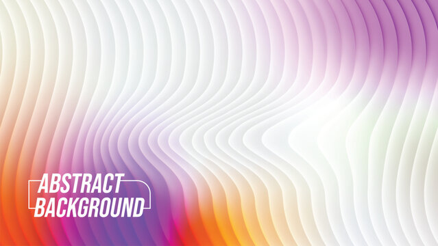 Abstract light background with wavy reeded glass texture, modern fluid pastel gradient design. Soft lavender purple, bright orange and white tones mixed into elegant vertical curves create a clean mod