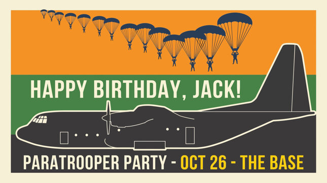Paratrooper Silhouette Birthday Party Poster