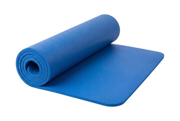 Obraz premium Rolled blue exercise mat, isolated on transparent background