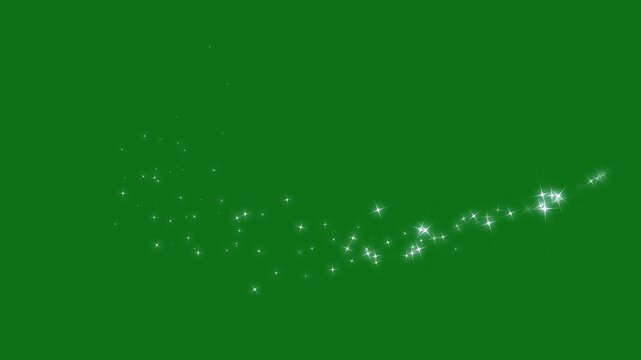 4K magic glitter sparkle trail animation on green screen, white twinkling stars line effect, fast glowing motion, sparkle glitter light, sparkling starry line effects for motion videos