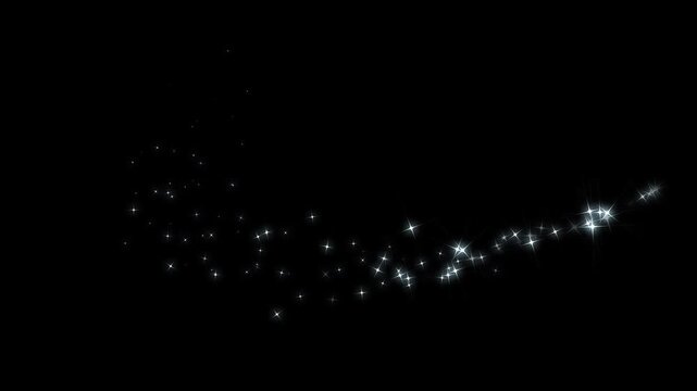 4K magic glitter sparkle trail animation on black screen, white twinkling stars line effect, fast glowing motion, sparkle glitter light, sparkling starry line effects for motion videos