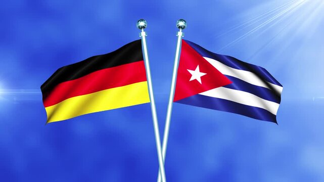 Germany and Cuba Flag Waving on Pole Loop