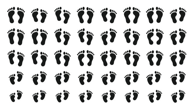Set of black footprints, vector illustration of human steps
