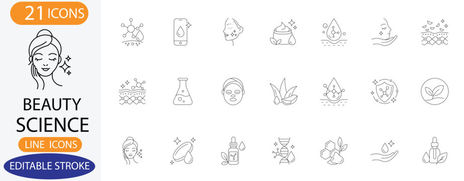 Beauty Science line icon set, Editable Stroke Icons.