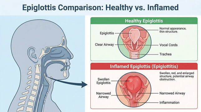 Comparison of healthy versus inflamed epiglottis anatomy chart