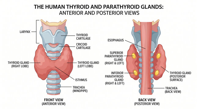 Anatomy of human thyroid and parathyroid glands anterior posterior