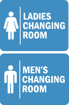 Ladies and men changing room signs with male and female gender symbols isolated on white background