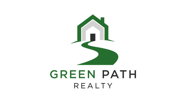 Green path to house logo pathway to home symbol on white background