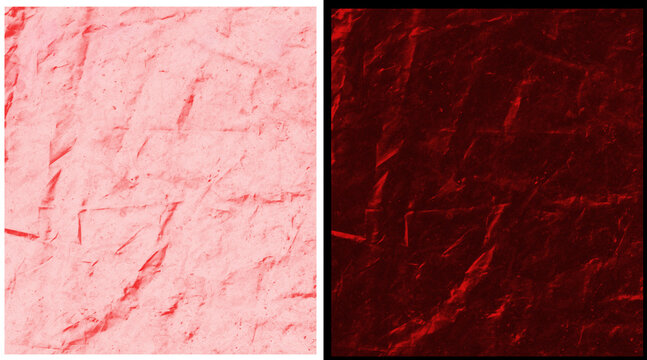 Crumpled red foil texture background, metallic ruby paper surface with creases, shiny crimson foil material for luxury gift wrapping and festive decor