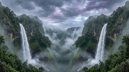 Obraz premium Twin Monsoon Waterfalls Landscape