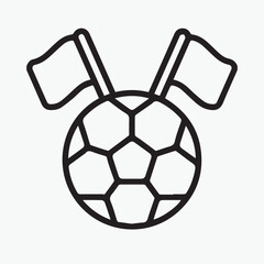 Soccer ball with flags icon. Vector illustration of minimalist linear symbol representing football match, tournament competition, team fan support, and championship concept isolated on white backgroun © Design with Enamul