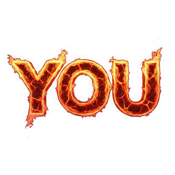 Bold flaming typography with glowing orange letters and spark effects isolated on a transparent background