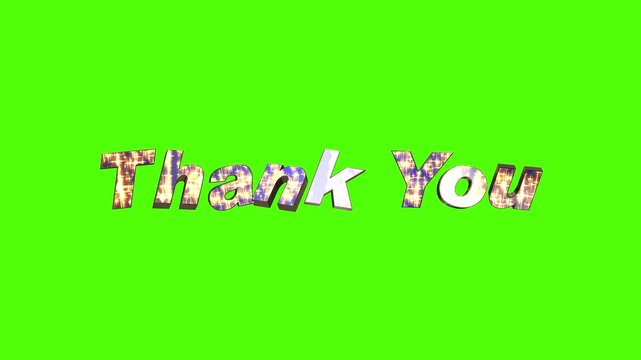 Thank You Text Animation with Colorful Letters on Green Screen Background.