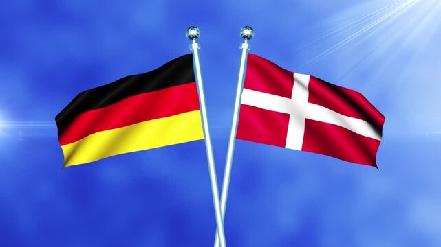 Germany and Denmark Flag Waving on Pole Loop