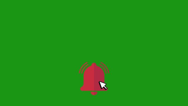 Animated notification bell icon on chroma key background for alerts, reminders, and mobile app messages.