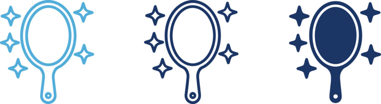 Handheld mirror with sparkles on white background