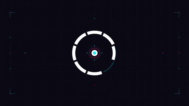 Animated futuristic head up display ring rotating on black background