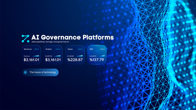 Ai cube block with ai bg chain banner template and tech icon webinar bg ppt presentation. Blockchain connection data with tech control crypto and space online box. Code currency security.