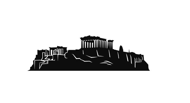 Acropolis Athens Ancient Greek Landmark Silhouette.