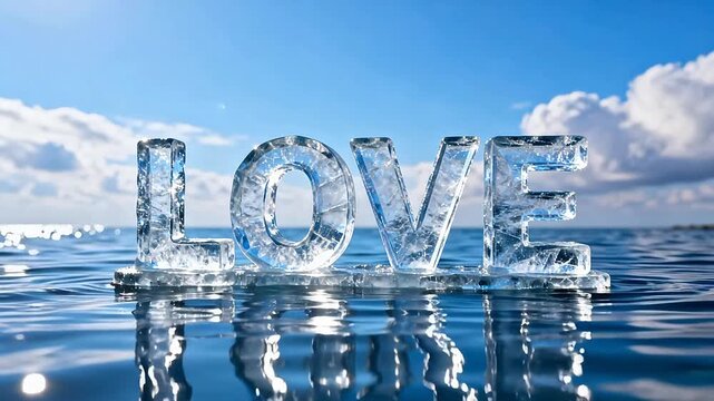 Ice letters spelling love in water