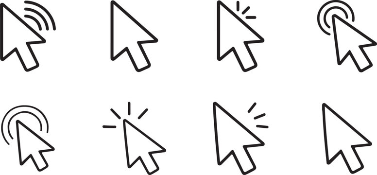 Minimal black vector cursor arrow icon set. Clean mouse pointer symbols for web and UI projects.