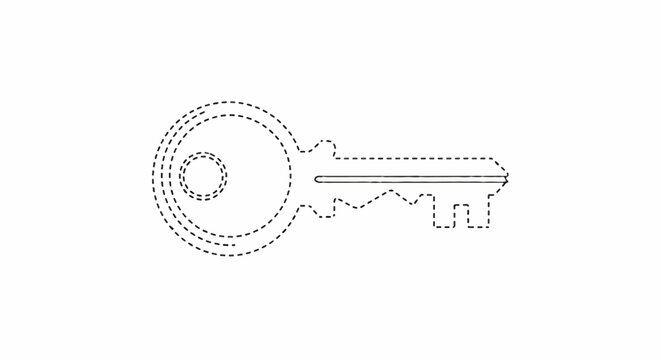 Dashed outline of a key with a circular head and toothed bit